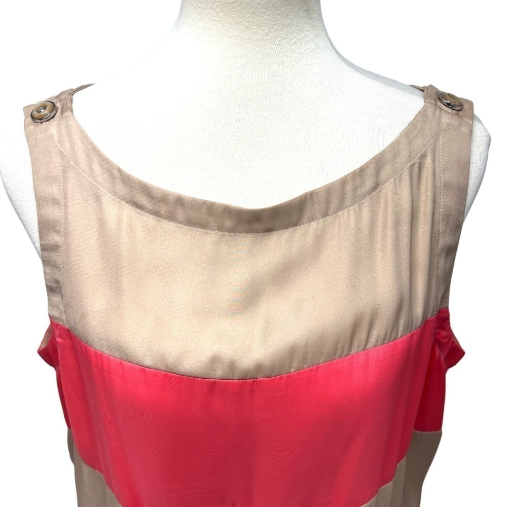 Cache Tan & Pink Color-Block Sleeveless Silky Pleat Skirt Dress Women’s XL - Picture 3 of 10
